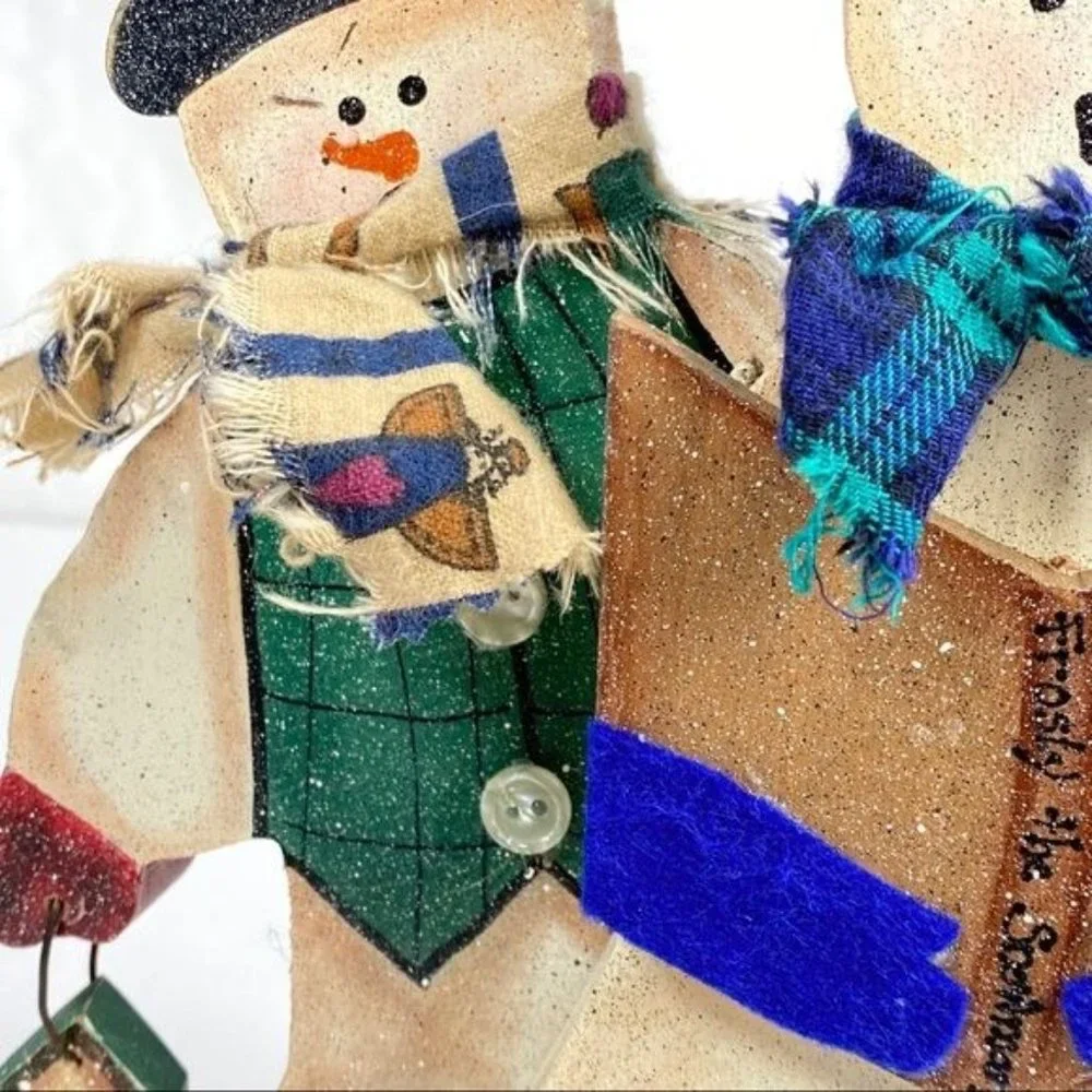 Christmas Wooden Snowmen Decoration HandPainted Primitive Folk Art‎ Winter Decor